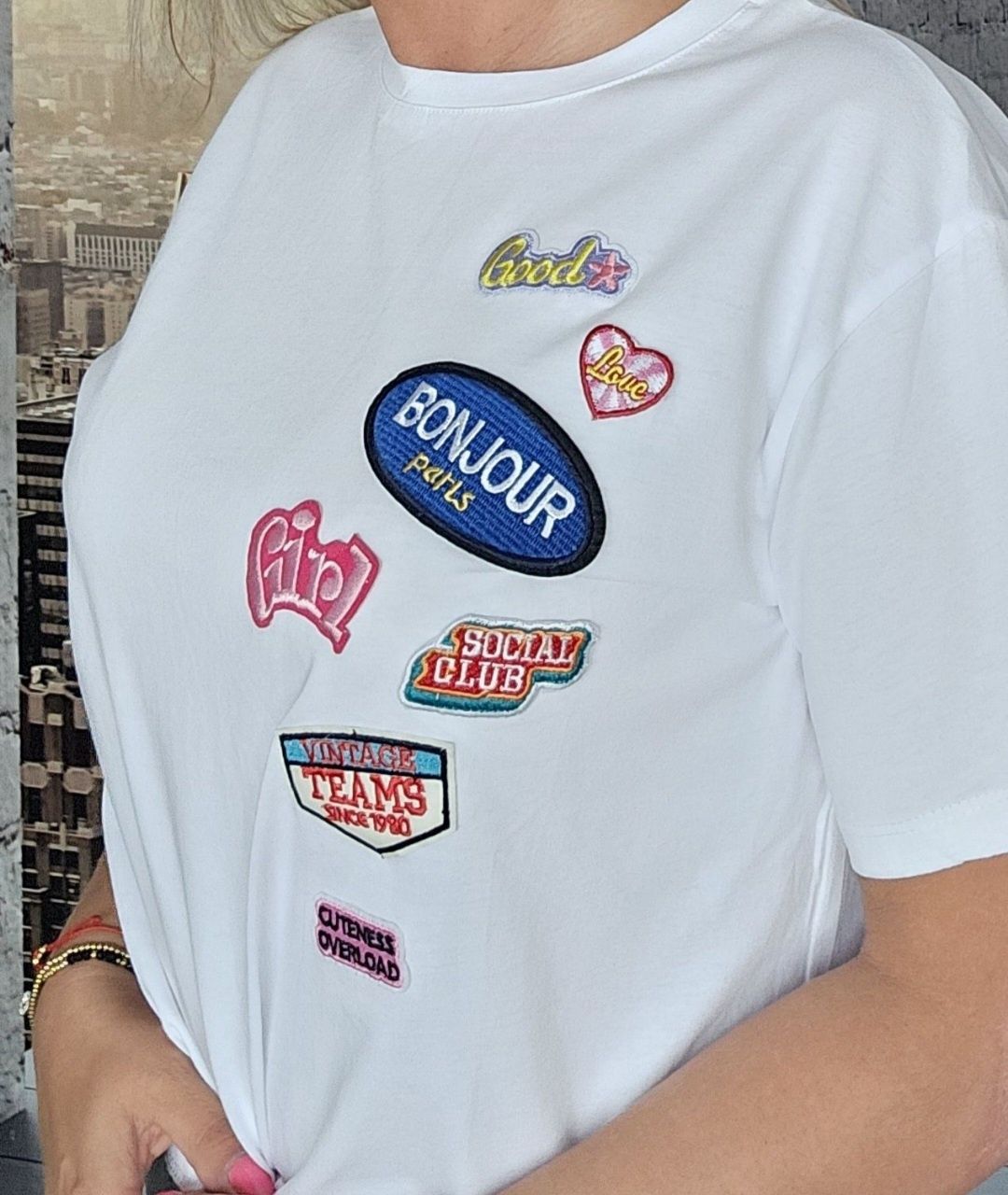 Super bluzka naszywki tshirt WYPRZEDAŻ