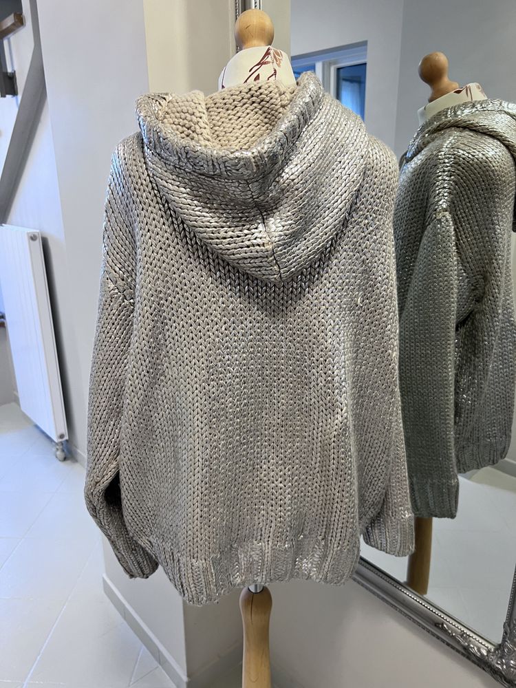 Zara srebrny beż sweter bluza z kapturem L 40 damski