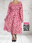 Nowa różowa sukienka midi ze wzorem w serca na co dzien plus size 4XL