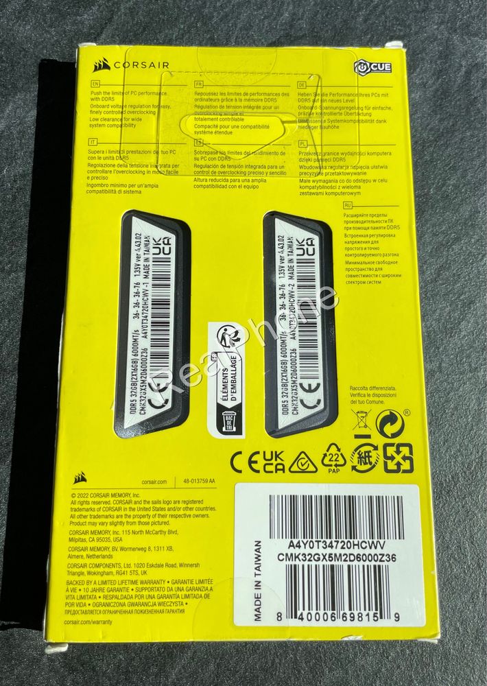 Corsair Vengeance 32GB (2x16GB) DDR5 6000 MHz