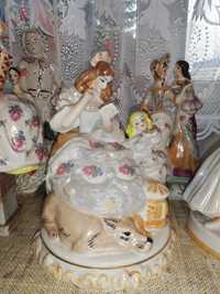 Dama dziecko i pies Korosten porcelana USSR vintage PRL