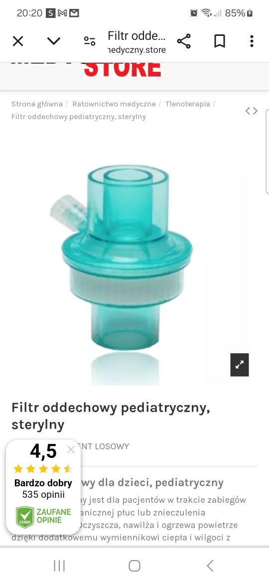 Filtr oddechowy,pedriatryczny,sterylny