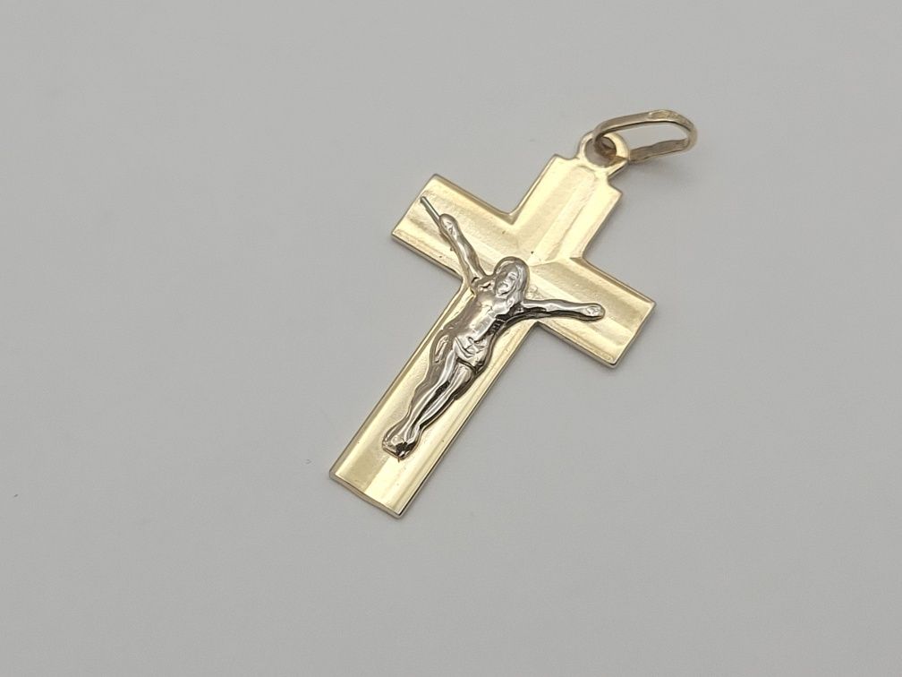Nowy złoty krzyżyk złoto próby 585, Jezus Chrystus ocechowany