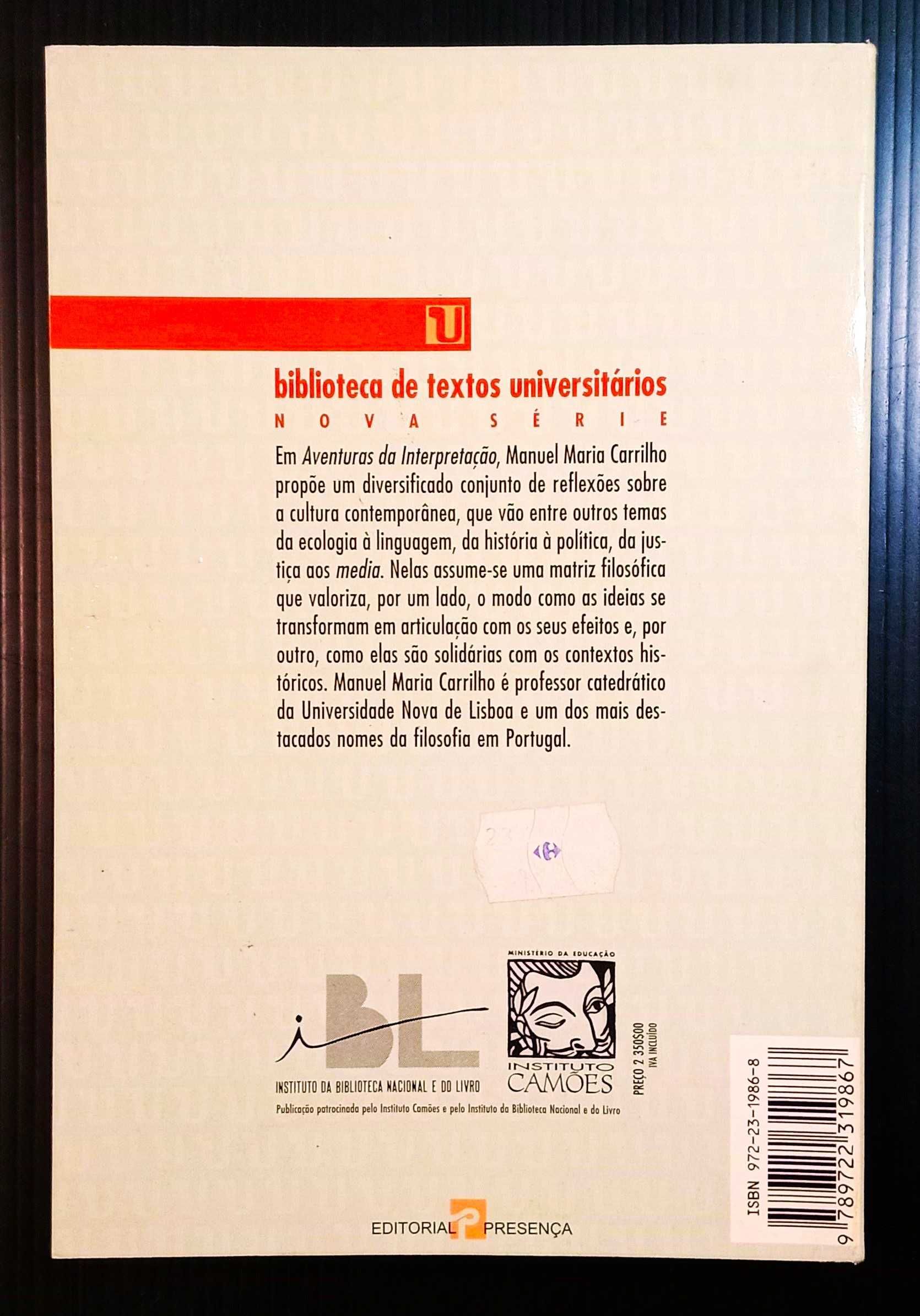 Livro Aventuras das interpretação * Manuel Maria Carrilho