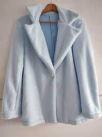 Płaszcz płaszczyk futerko baby blue błękitne jasnoniebieskie