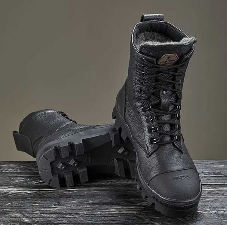 Берцы ботинки на натуральной шерсти кожаные KIBORG BLACK черный