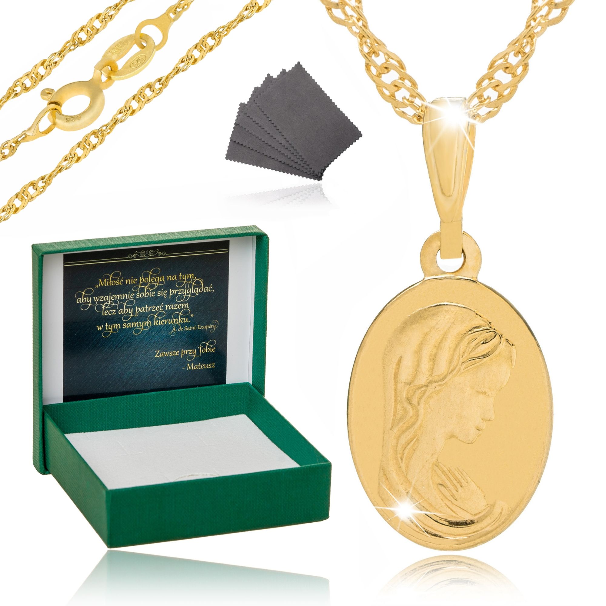 Złoty Łańcuszek Komunijny Medalik Matka Boska 925