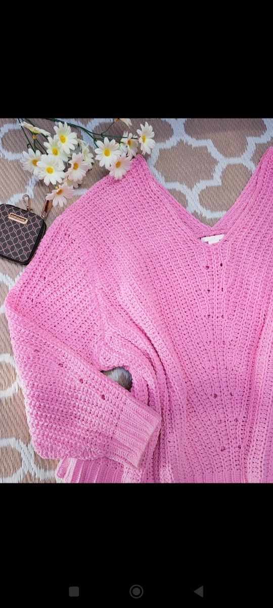 Różowy ciepły sweterek damski L XL XXL