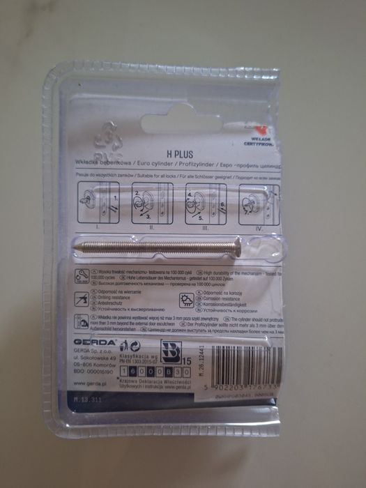 Wkładka z Gałką GERDA H PLUS 30G/45 Nikiel Satyna