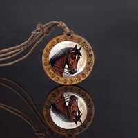 Nowy naszyjnik drewniany Vintage głowa konia koń jeździectwo koniarz