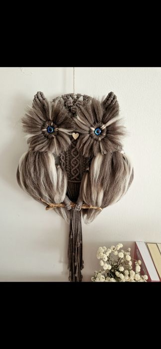sowa makrama handmade ozdoba boho na ścianę  rękodzieło dla dziecka