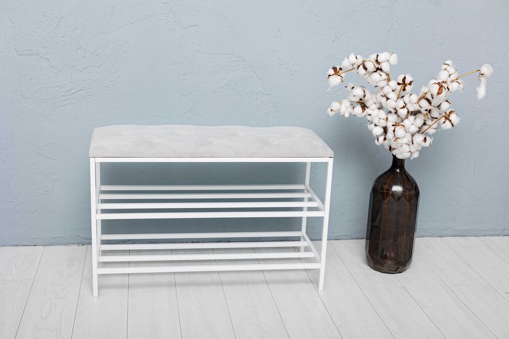 Готовая подставка для обуви в коридор, пуф полка для обуви из велюра