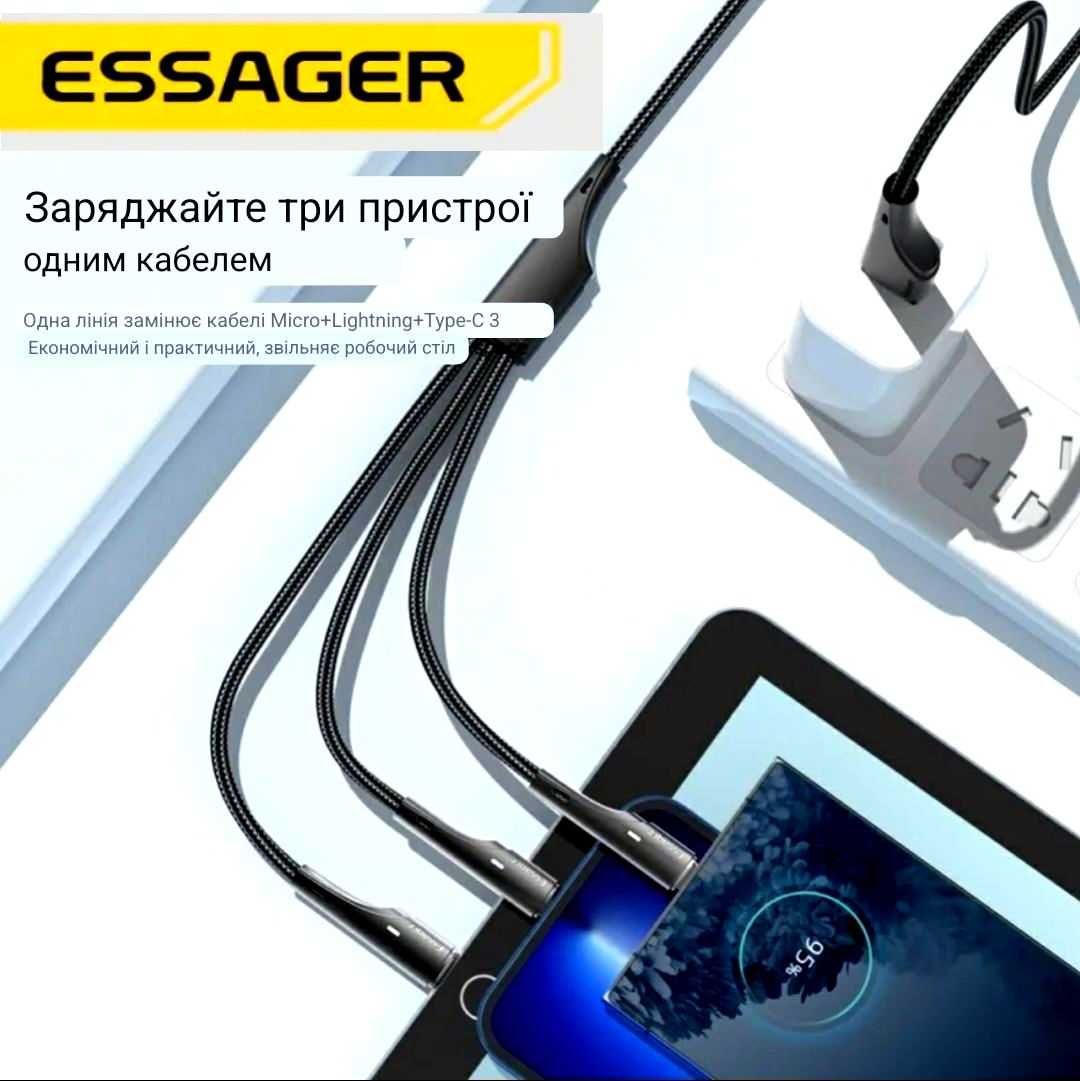 Essager 3 в 1 USB-кабель Micro USB Type C Швидкий Зарядний Пристрій