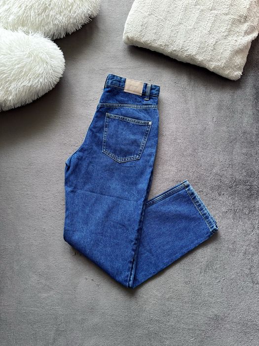 Granatowe ciemne niebieskie jeansy mom jeans 100% bawełna