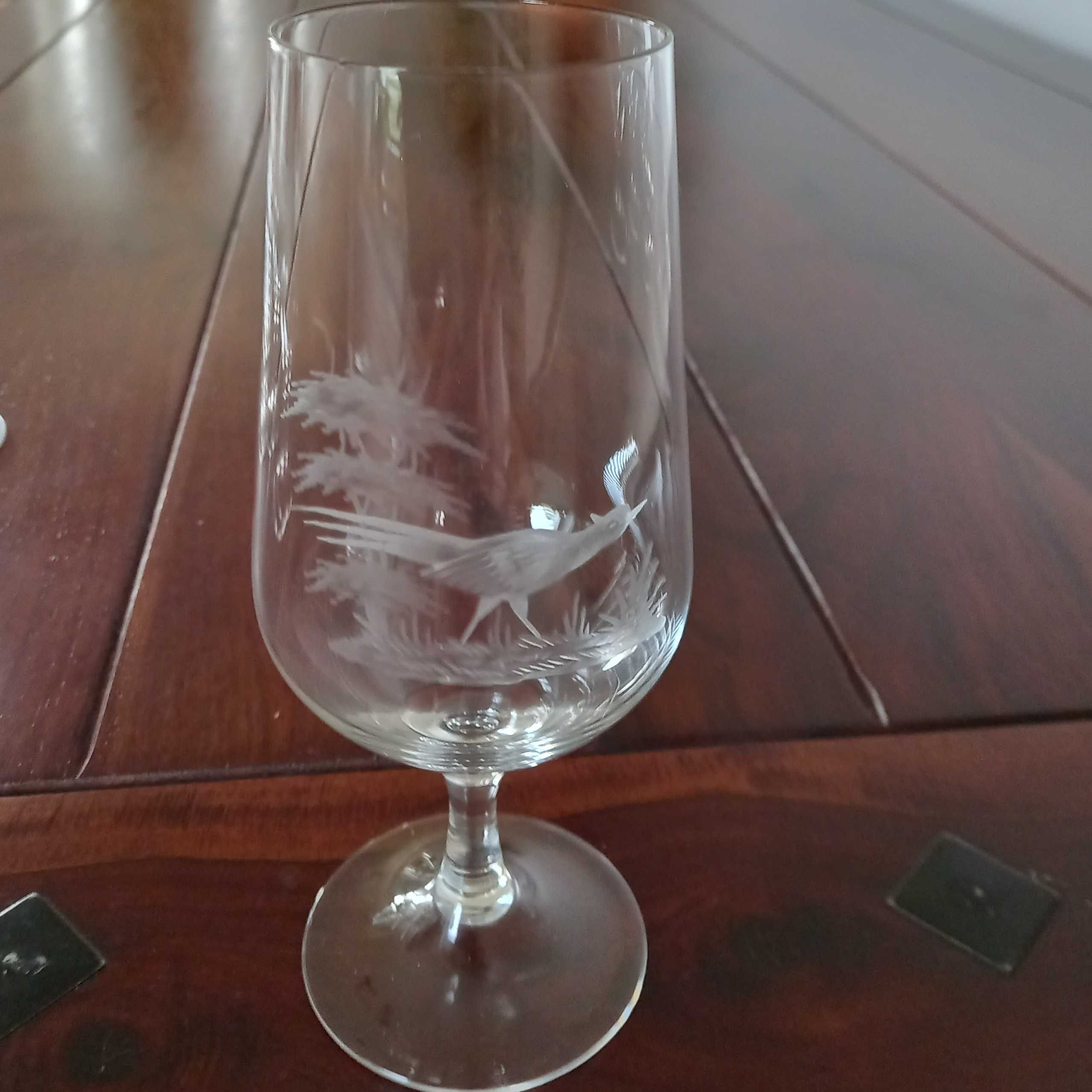 Kryształowe szklanki pokale do piwa z grawerem myśliwskim, lata 60 WMF