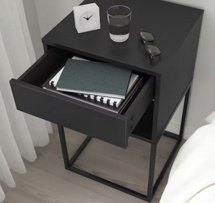 IKEA VIKHAMMER Stolik nocny, czarny 40x39 cm