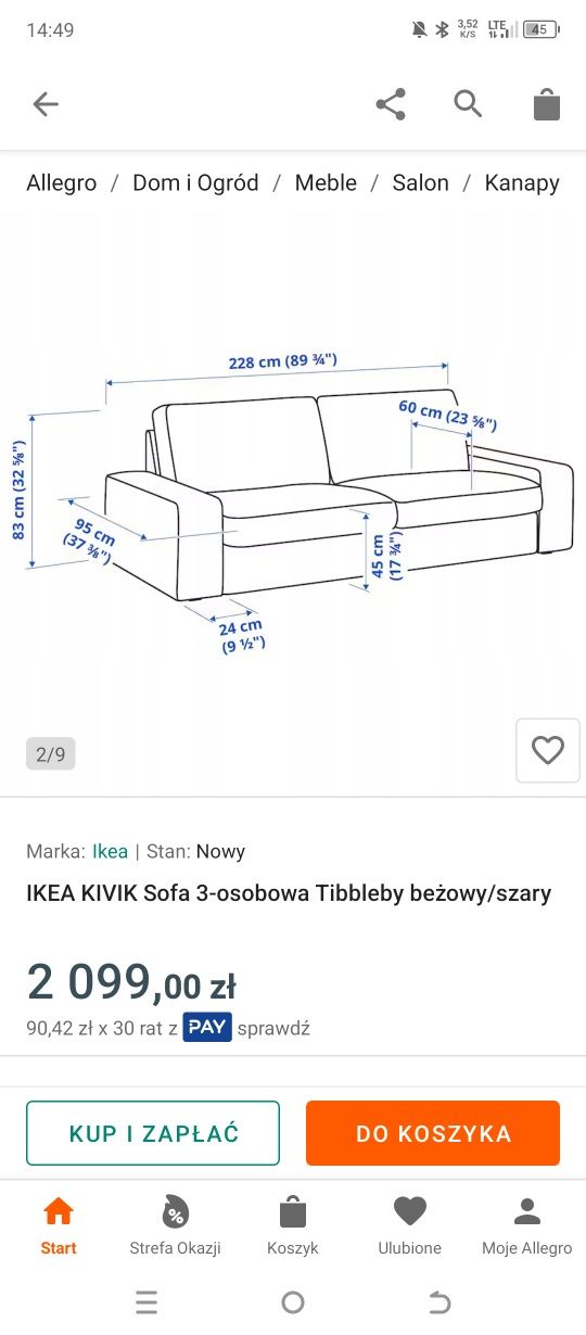 Sofa kivi Ikea niebieska