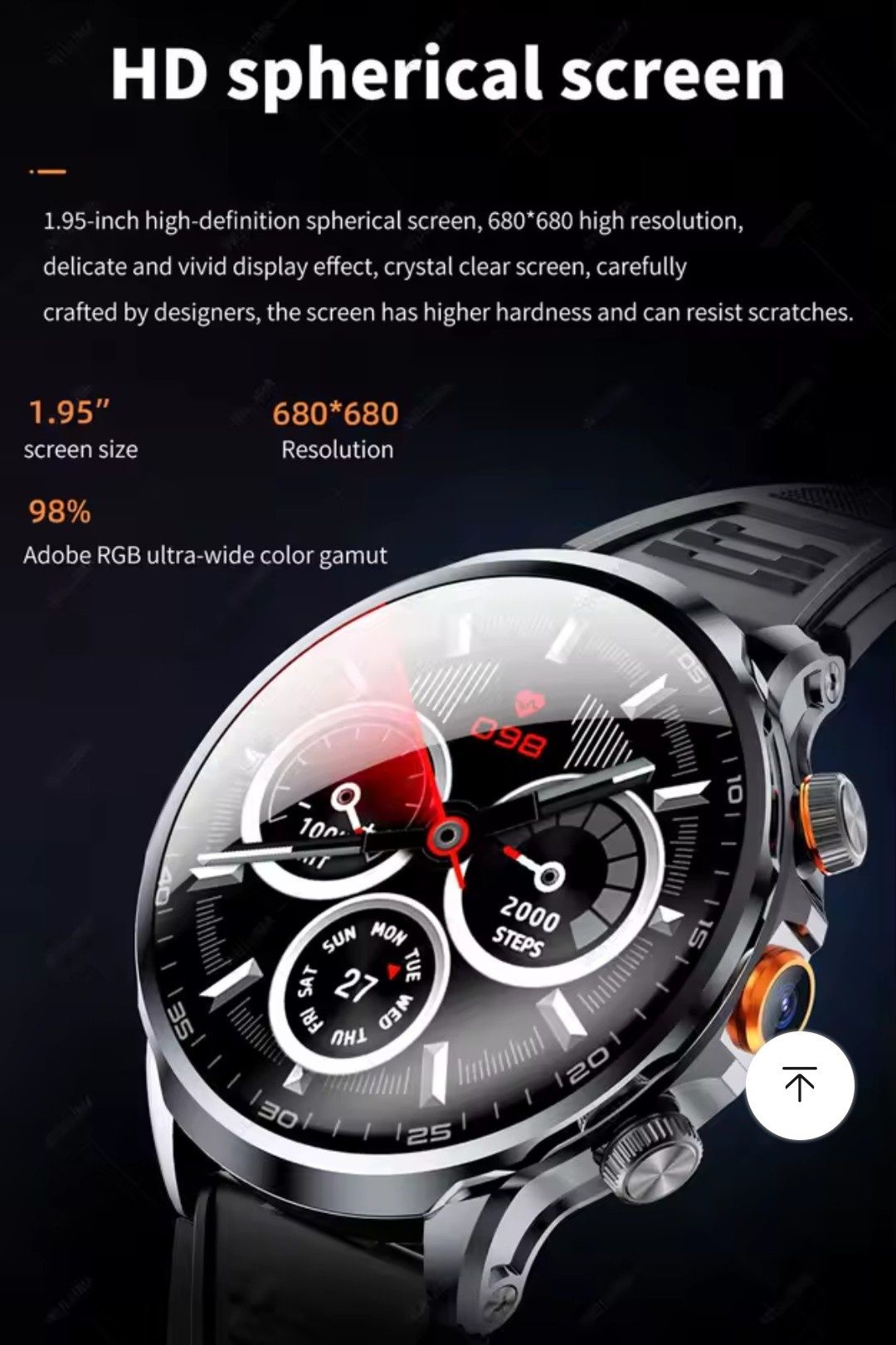 Najnowszy duży Smartwatch z Androidem 1,95 cala rozdzielczość 680 x680