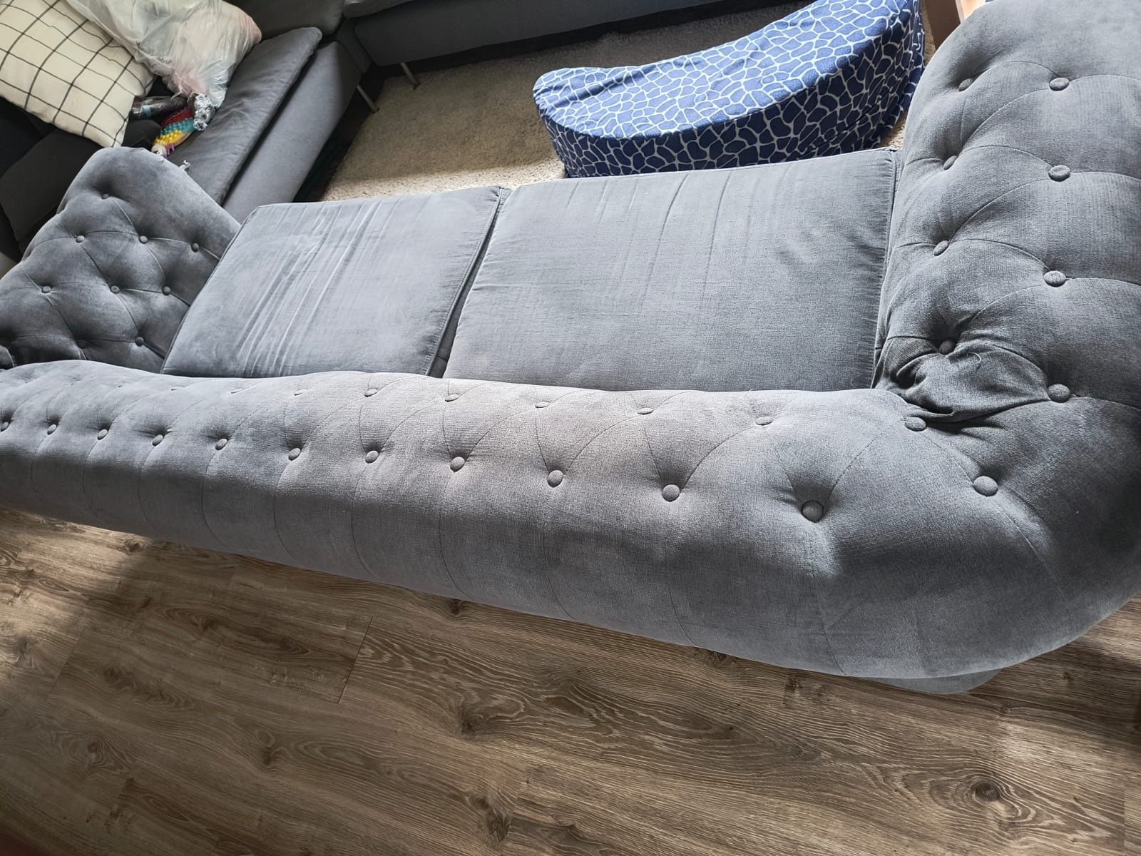 Sofa typu Chesterfield pikowana szara solidna duża 210cm