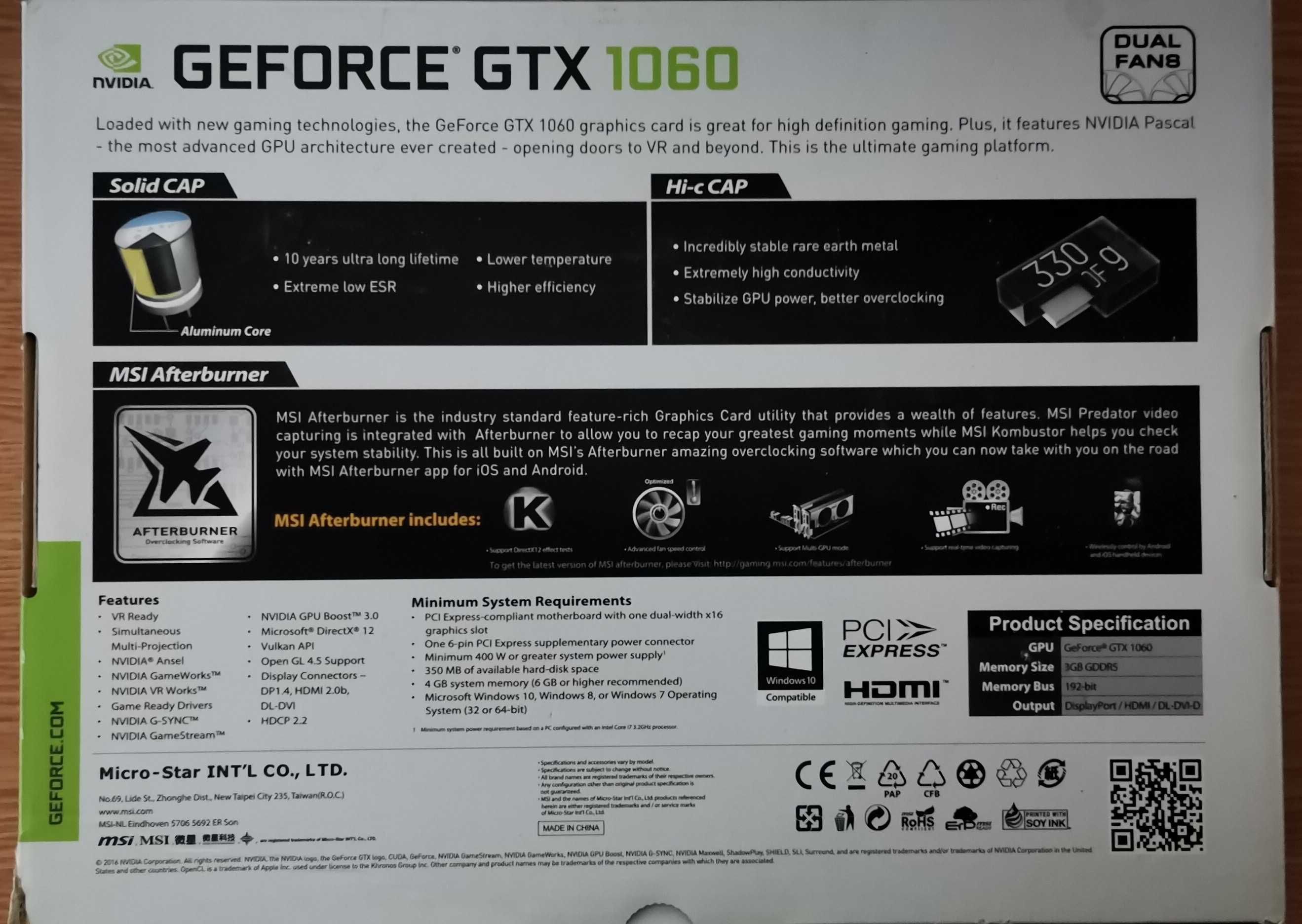 MSI GeForce GTX 1060 3GB (б/в)