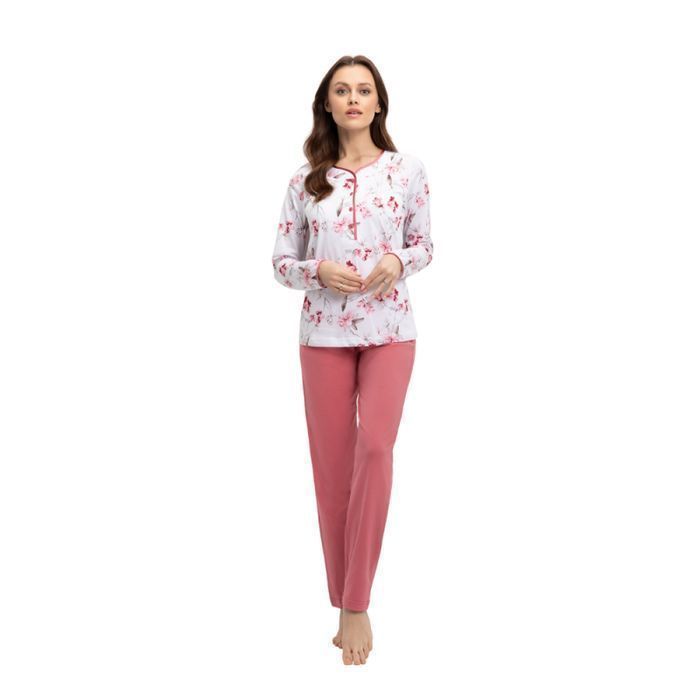 Piżama damska Luna orientalne kwiaty różowa XXL