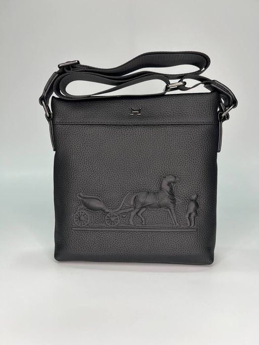 Сумка Слинг Hermes через плечо / Кожаные сумки для мужчин черная