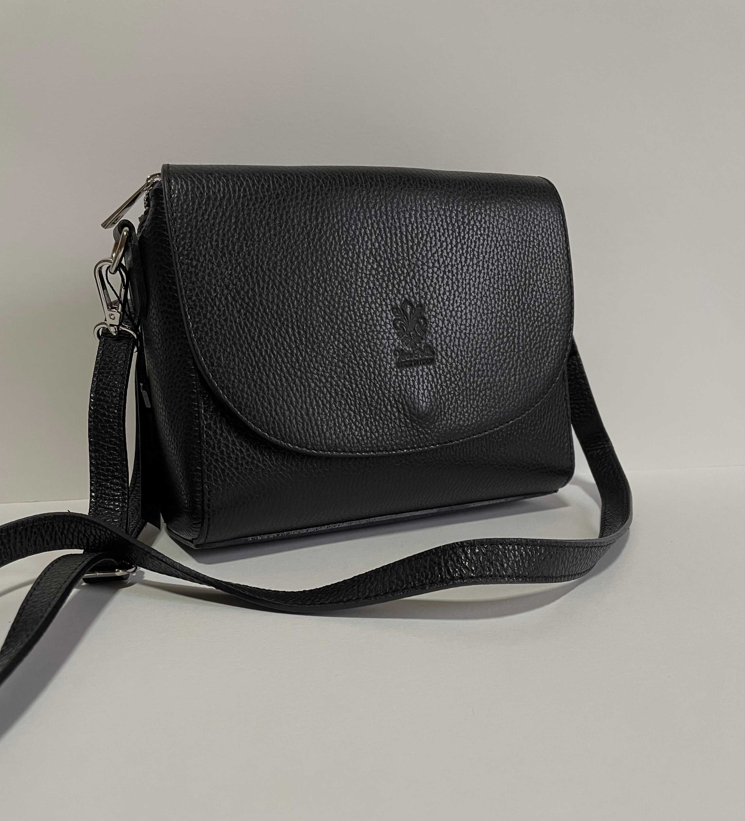 Італійська шкіряна сумочка-кросбоді чорна