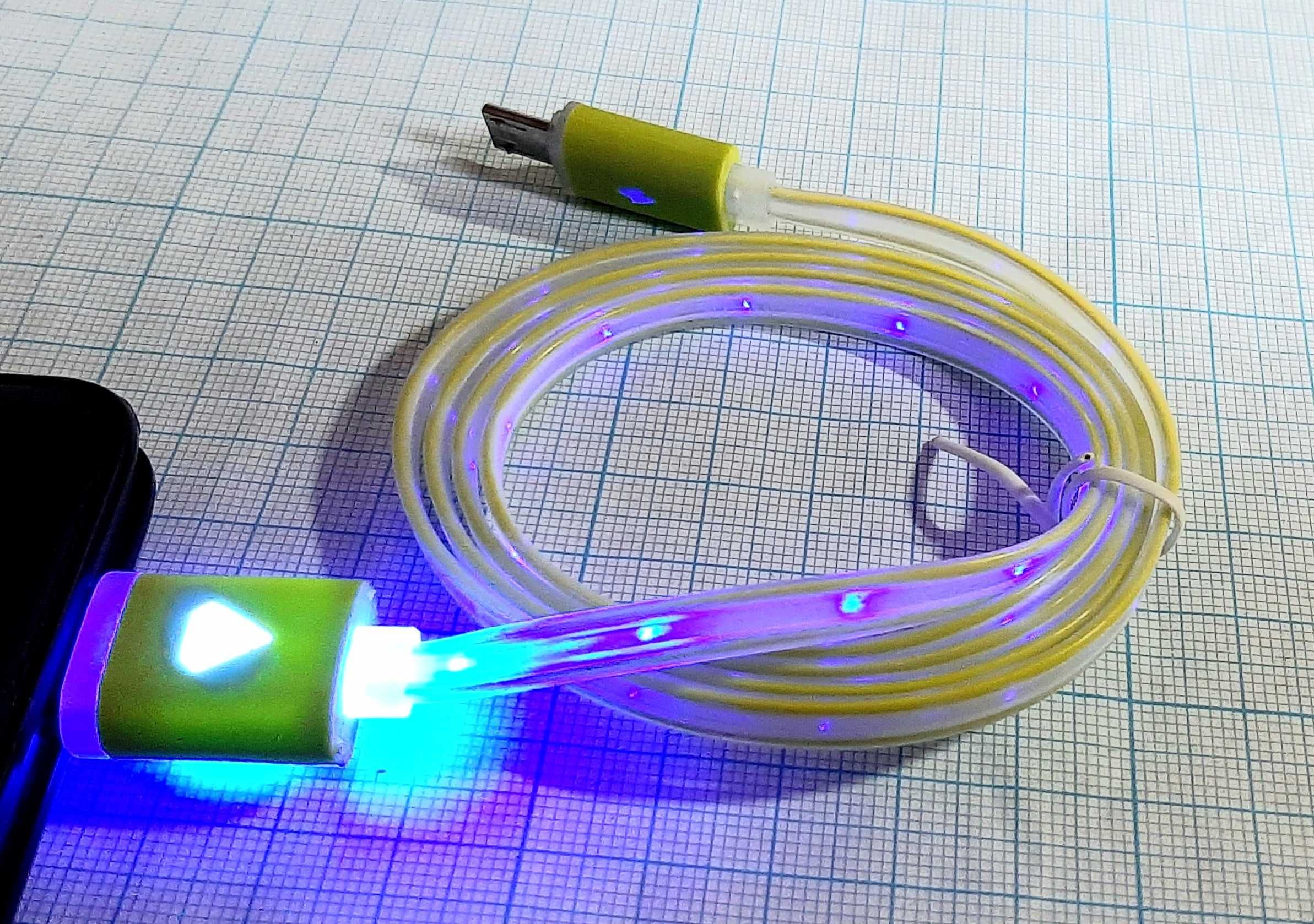 Кабель USB - microUSB, светящийся, 1 метр