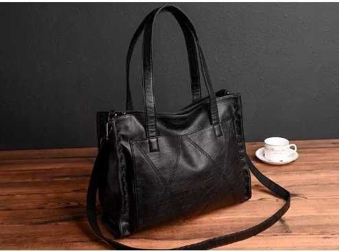 Кожаная Черная женская сумка 2025 мягкая мокрая кожа длинные ручки