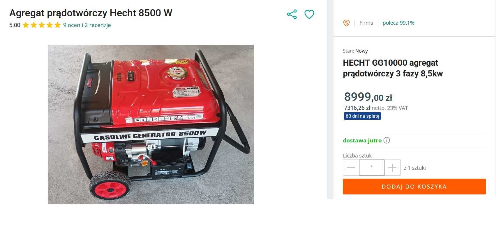 Agregat prądotwórczy 8500W HECHT GG 10000 AVR 4-suw E-START NOWY GW !!