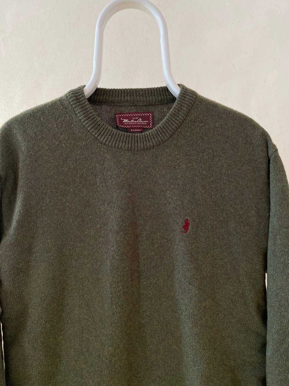 Marlboro Classics sweter męski haft logo wełniany wool