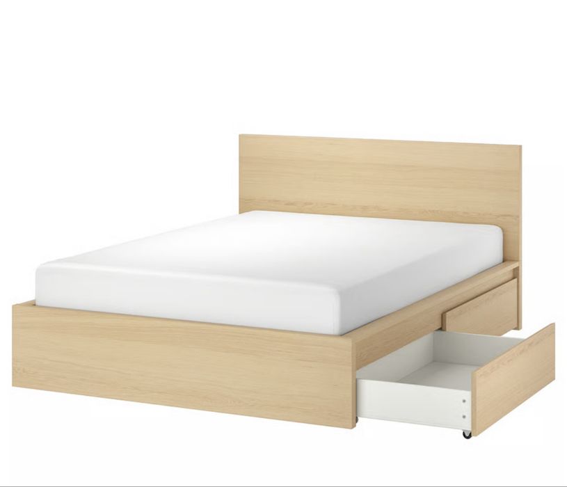Łóżko Malm 160 okleina dębowa z szufladami