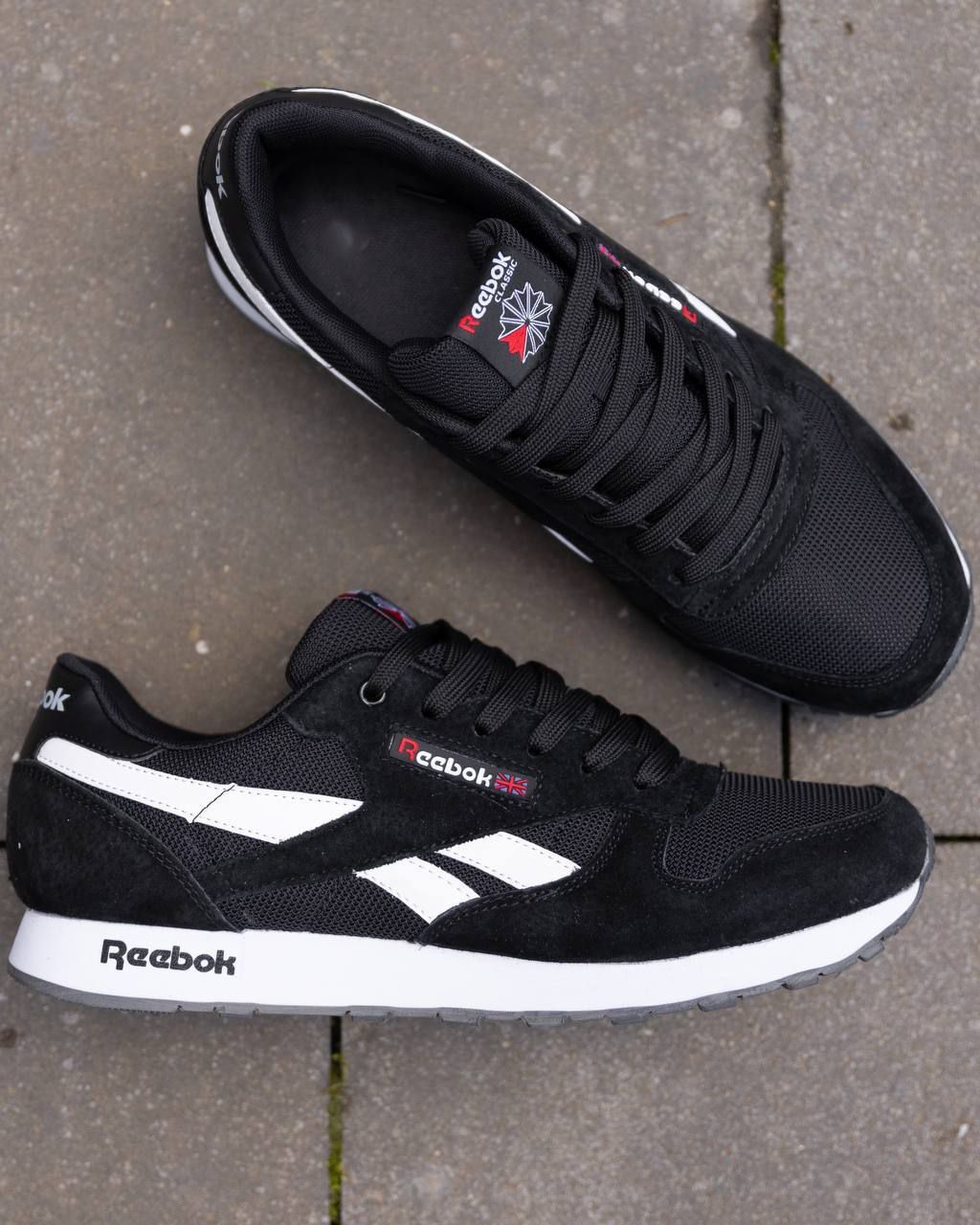 Reebok Classic Leather Black White (натуральна замша)