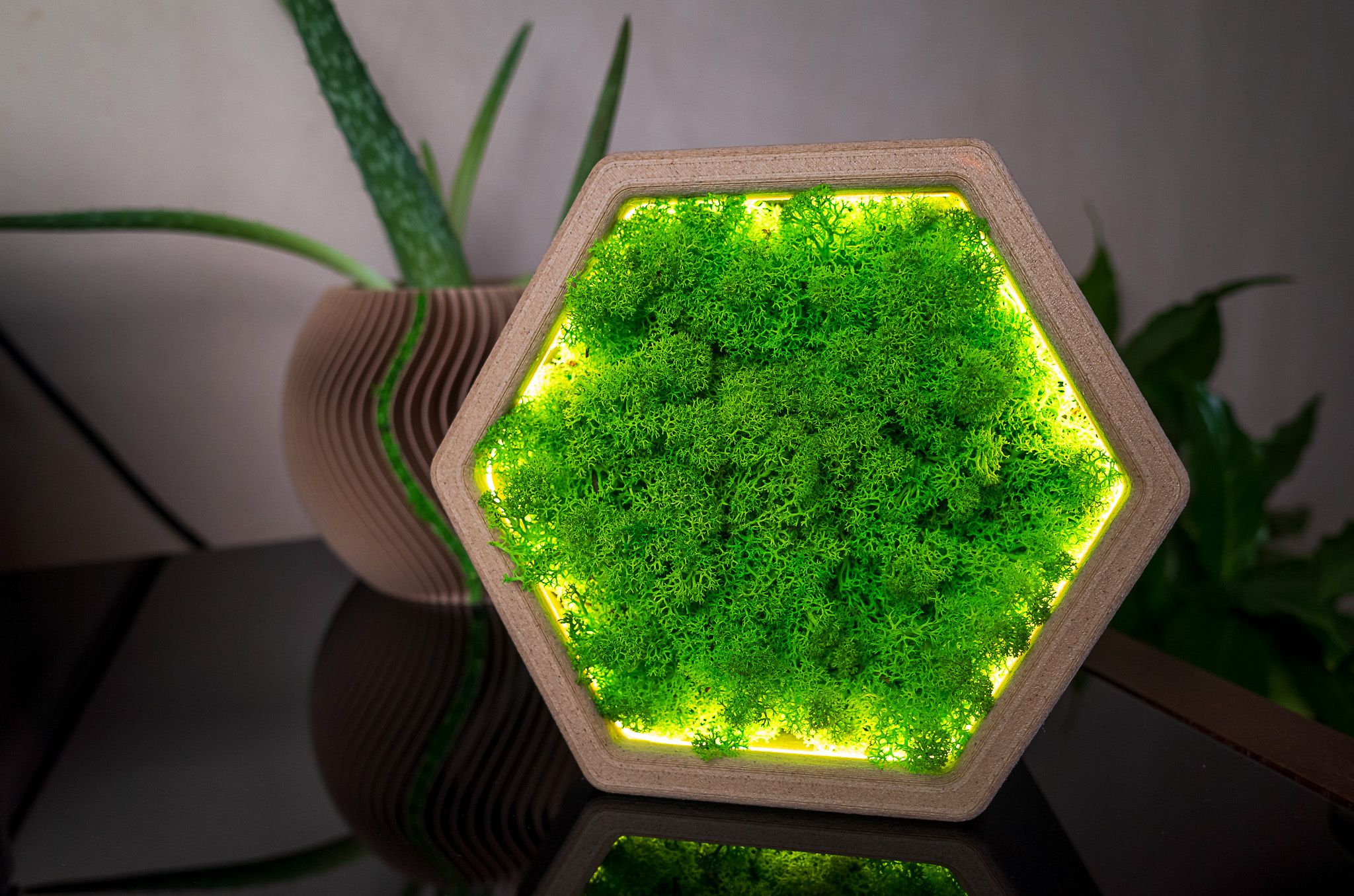 lampka led hexagon drzewniane