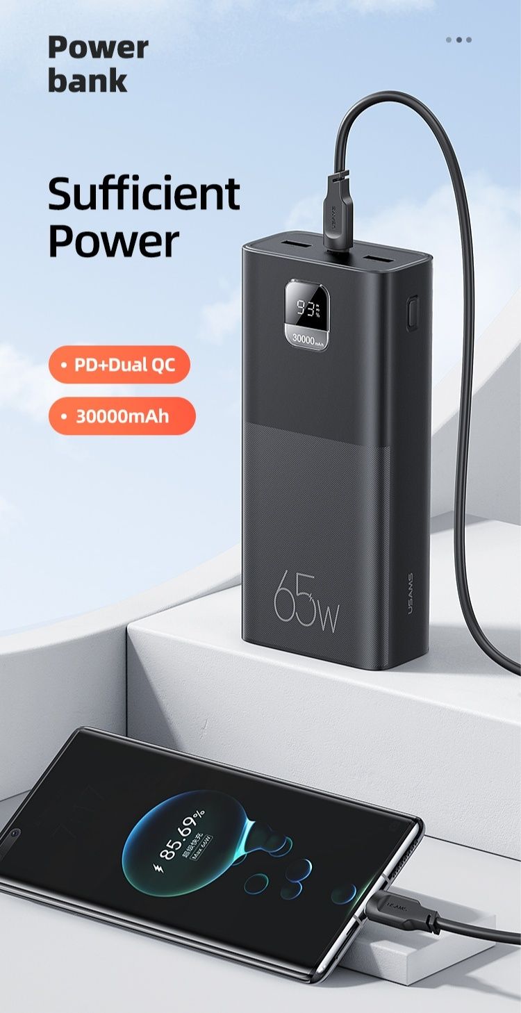 30000mAh 65W павербанк USAMS + 100W кабель