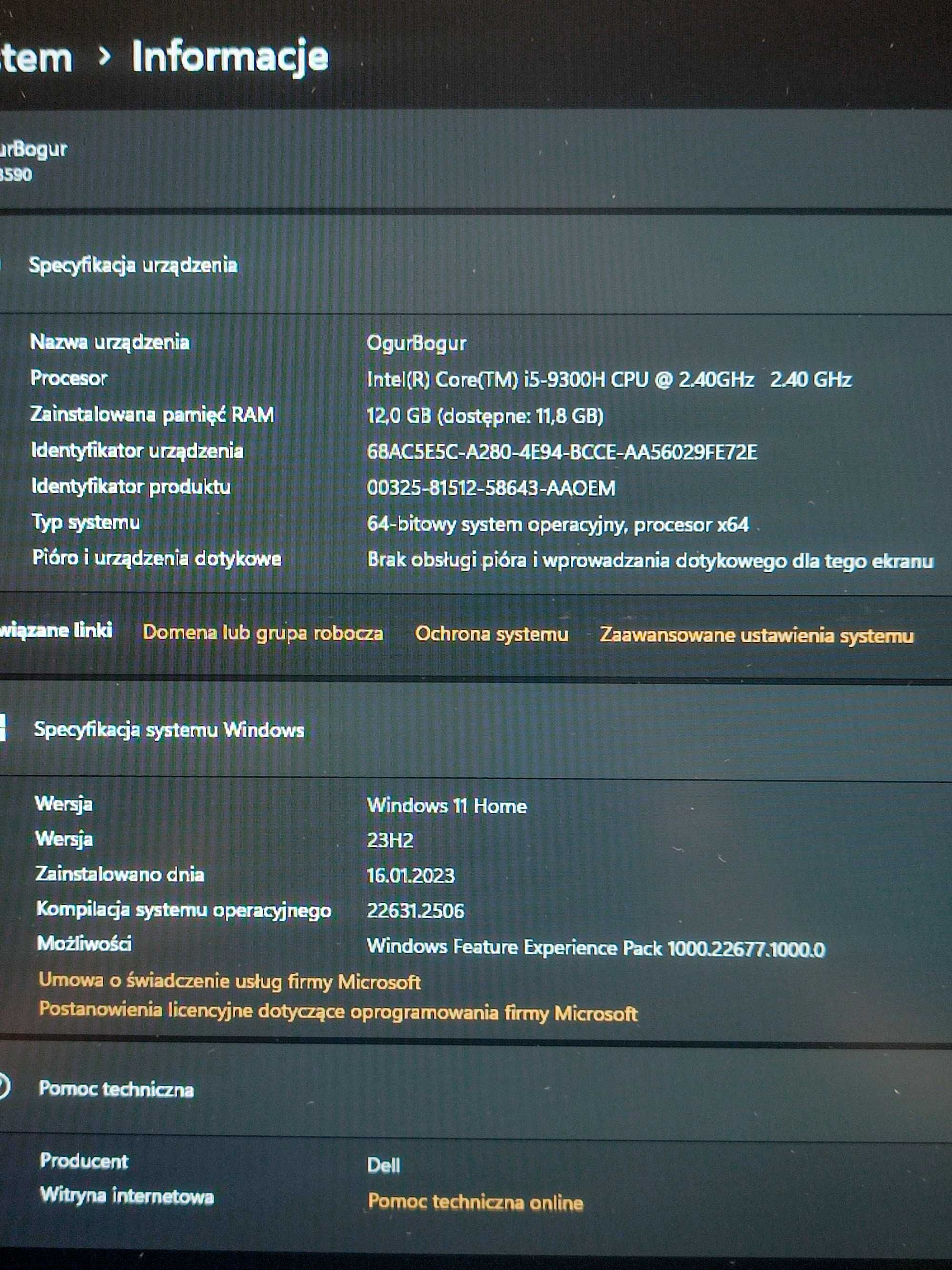 Laptop do grania i pracy biurowej Dell G3-9300H