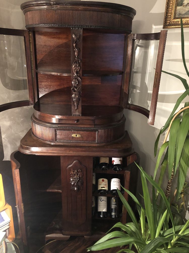 Przedwojenna oryginalna stojąca witrynka  z szafką na wina