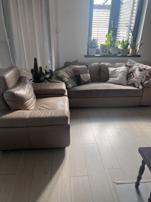 Zestaw wypoczynkowy skorzany sofa rozkladana fotel BFM