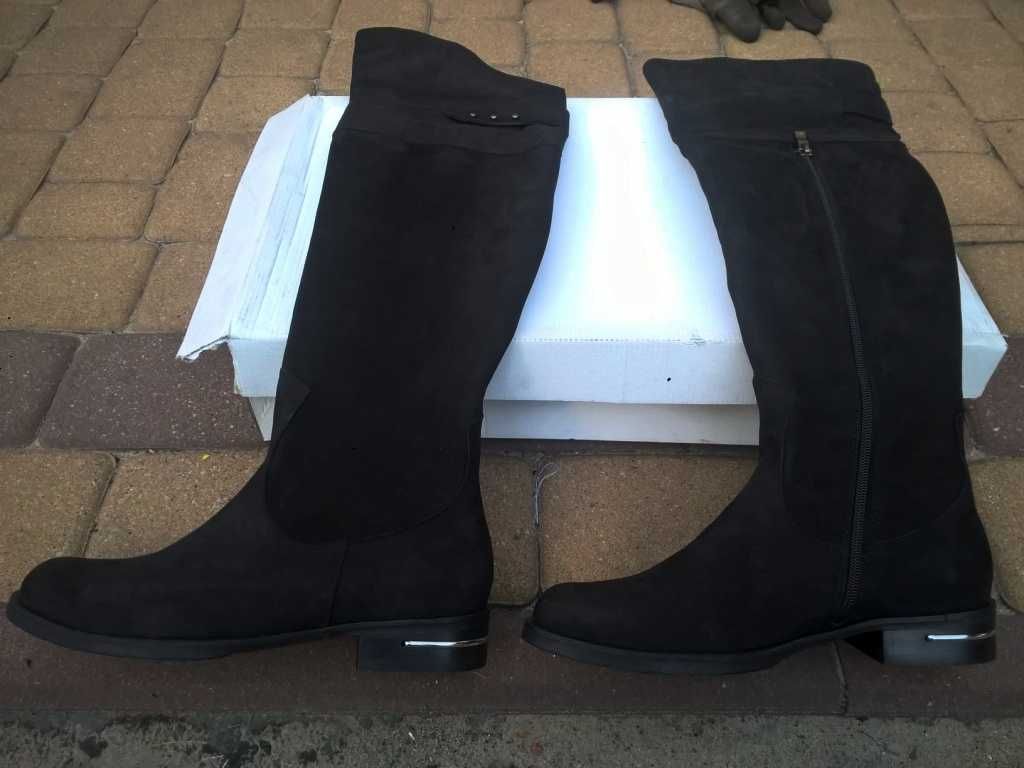 NOWE Buty-Kozaki OFICERKI Damskie38 Zamsz-Nubuk CZARNY I-Klasa Gw.6mie