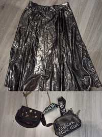 Spódnica srebrna czarna torebka listonoszka młodzieżowa - gratis