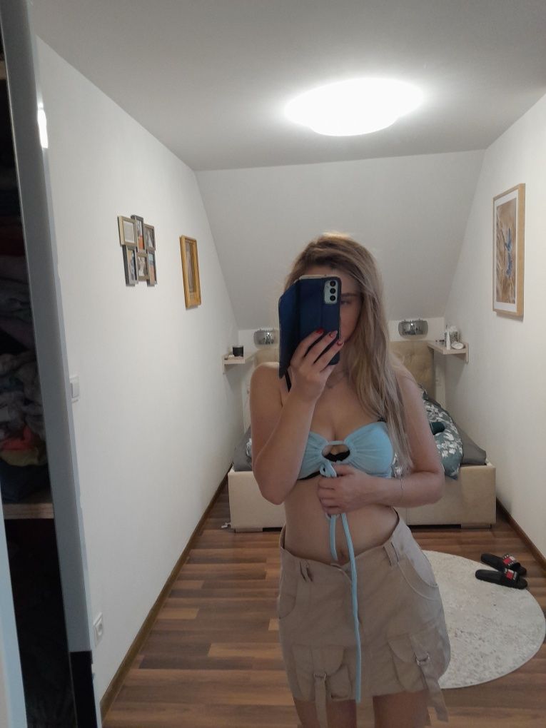 Spódnica jeansowa wysoki stan kieszenie cargo  m