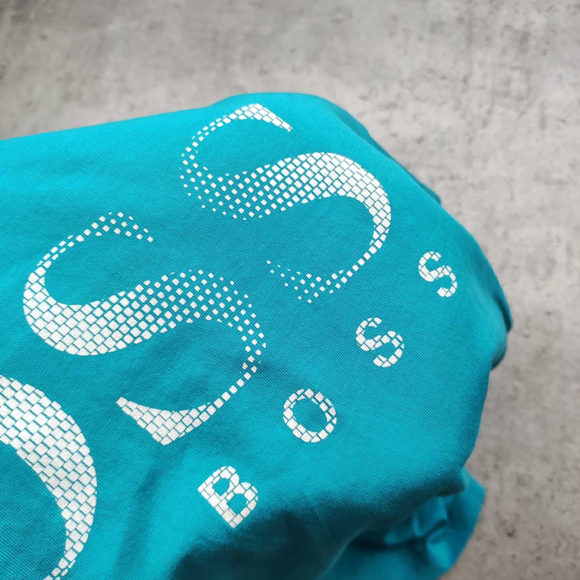 MĘSKA PREMIUM Koszulka Bawełna Morska Duże Logo Hugo Boss Nadruk Lato