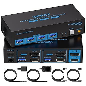 Przełącznik KVM CMSTEDCD 8K60Hz HDMI + DisplayPort z 2 Monitorami