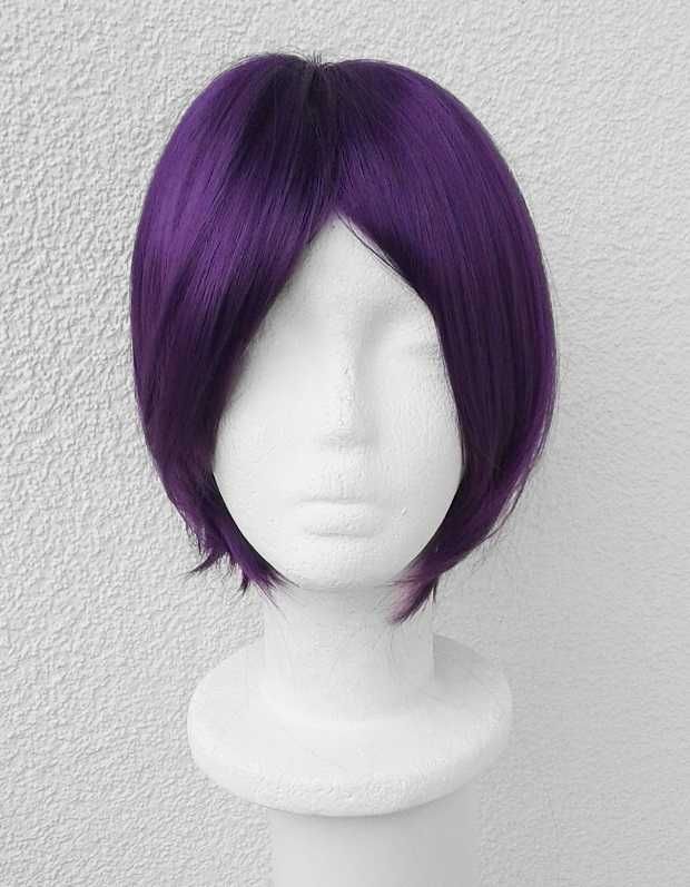 Krótka fioletowa peruka z grzywką bob cosplay wig krótki