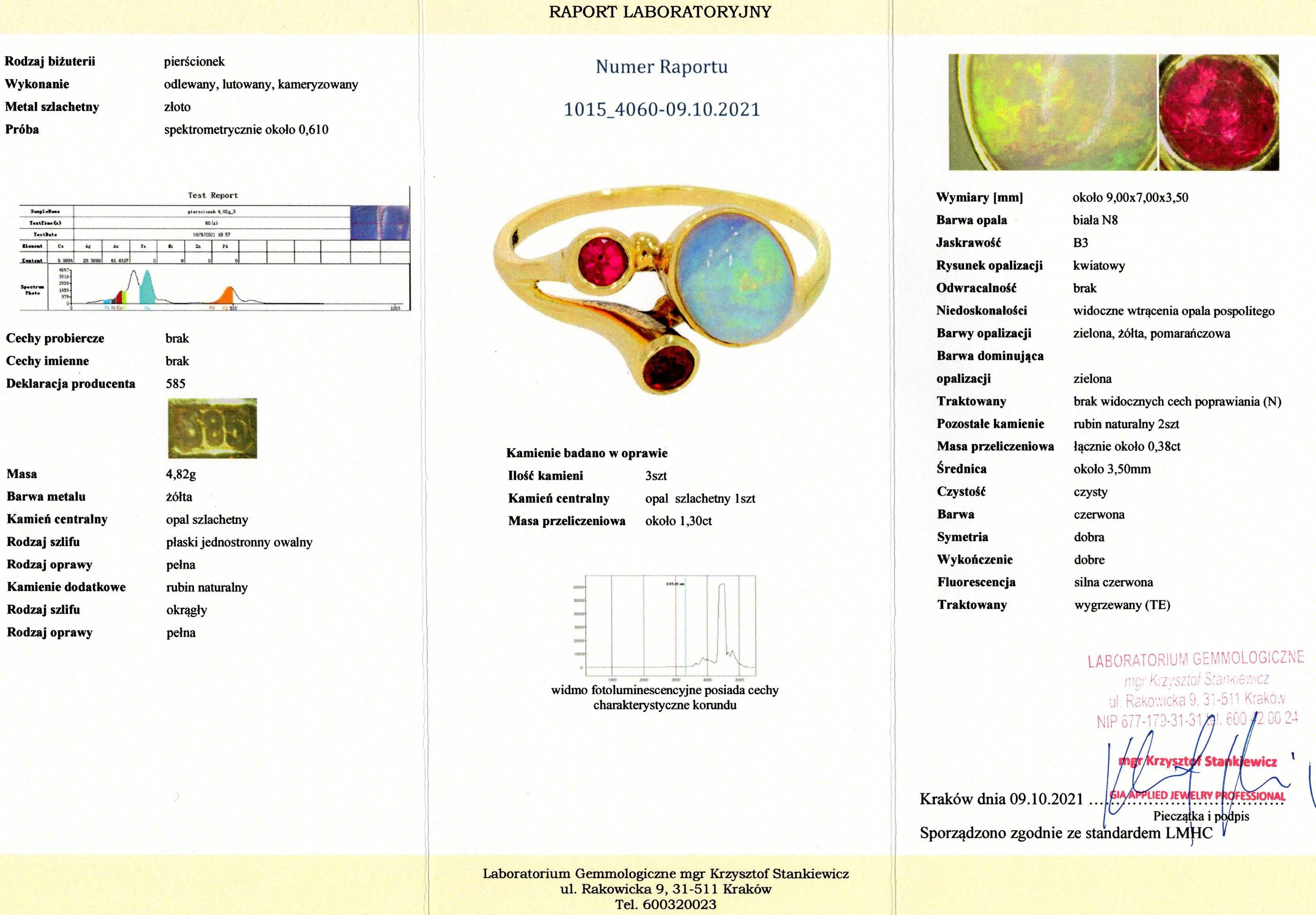 Rubinowy Złoty Pierścionek - 14K - 4,82g - OPAL - KRAKÓW