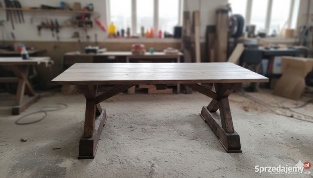Masywny stół z litego drewna • ręczna robota • 190 cm • styl rustykaln