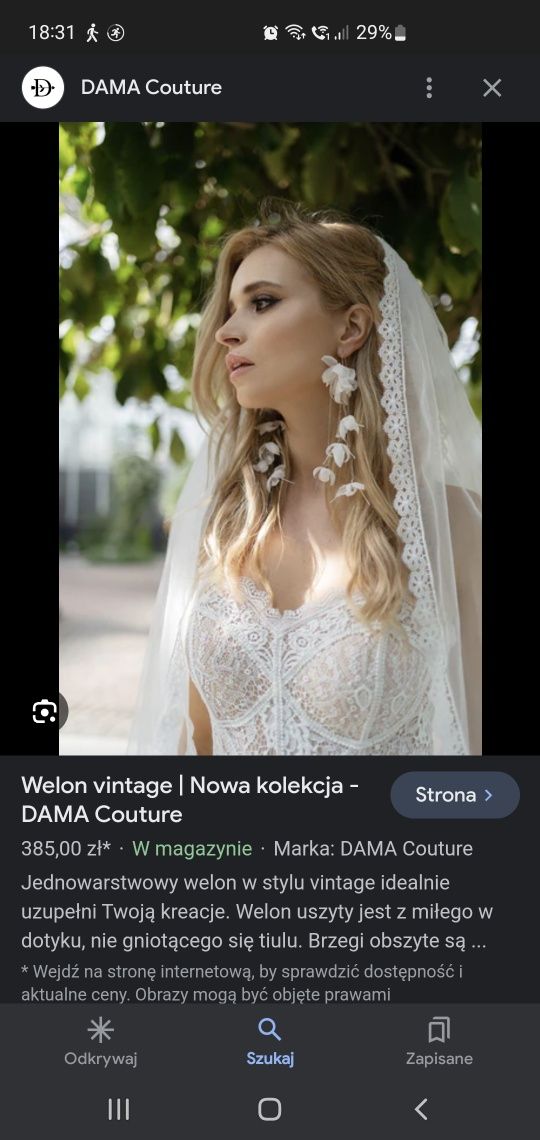 Dwuwarstwowy welon ślubny Dama Couture ecru zakonczony koronką