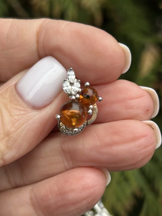 Новий срібний набір з золотом і натуральним бурштином