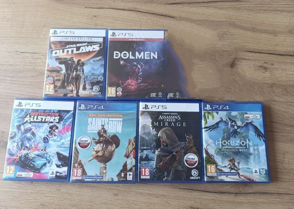 Zestaw gier PS5/PS4 , AC mirage, horizon Saintrow, dolmen