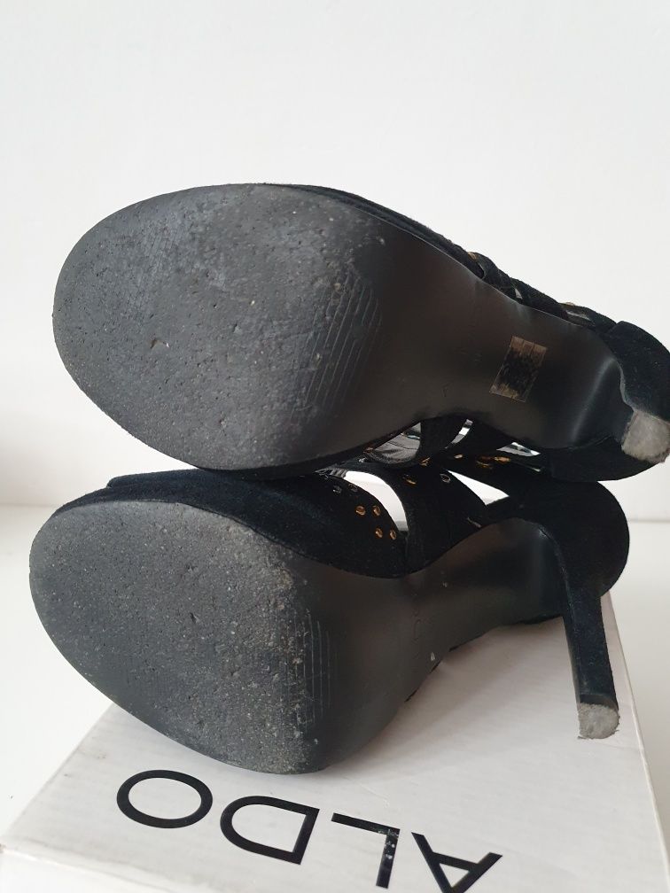 Buty Aldo 38 szpilki sandałki czarne z kamieniami zamsz skóra Guess